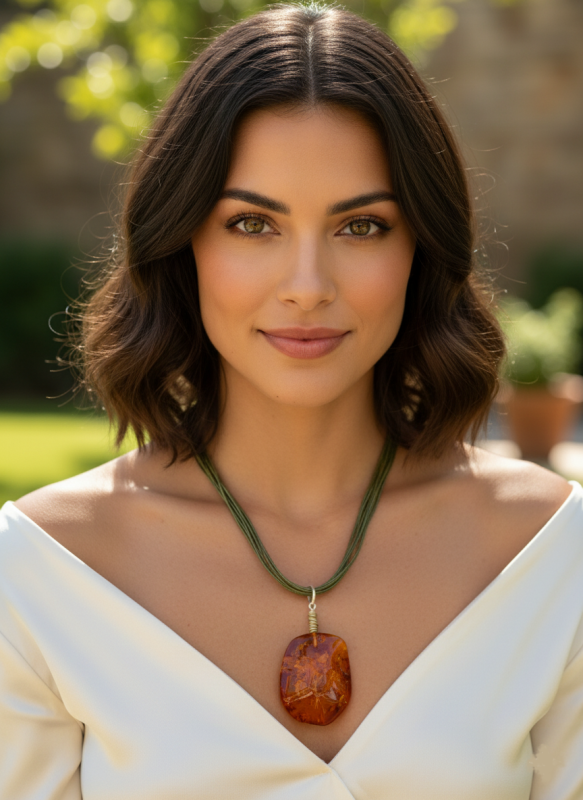 Kolia z koniakowym bursztynem - Cognac Baltic Amber Cognac - Amber Figaro Handmade