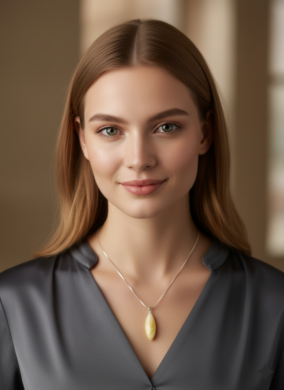 Kolia z mleczną zawieszką - Baltic Amber Statement Necklace - Amber Figaro Handmade