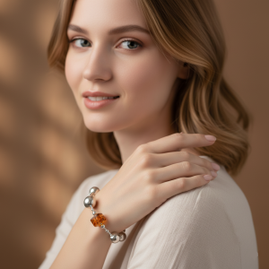 Bransoletka z koniakowym bursztynem - Cognac Baltic Amber Cognac - Amber Figaro Handmade