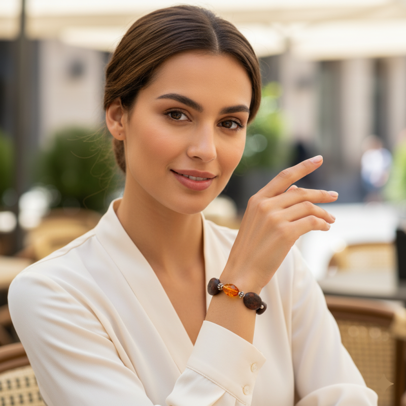 Bransoletka z bursztynu wiśniowego - Baltic Amber Bracelet - Amber Figaro Handmade