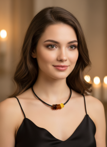 Kolia na rzemieniu z wielokolorowymi bursztynami - Baltic Amber Statement Necklace - Amber Figaro Handmade