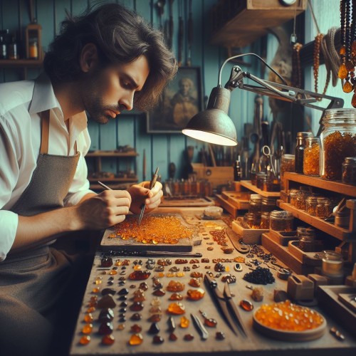 Mistrz jubilerstwa Amber Figaro szlifujący bursztyn bałtycki w Krakowie