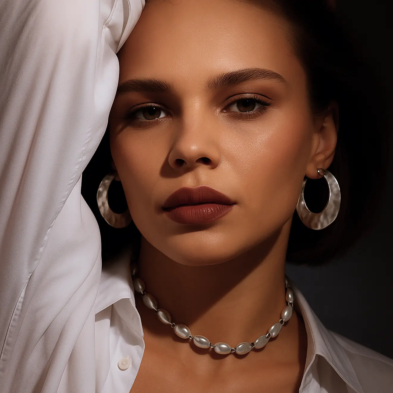 Modelka prezentująca naszyjnik i kolczyki